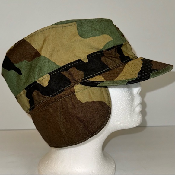 Late 80s US Military Issue Woodland Camo BDU Cap, Sz 7-3/8 - Picture 8 of 13